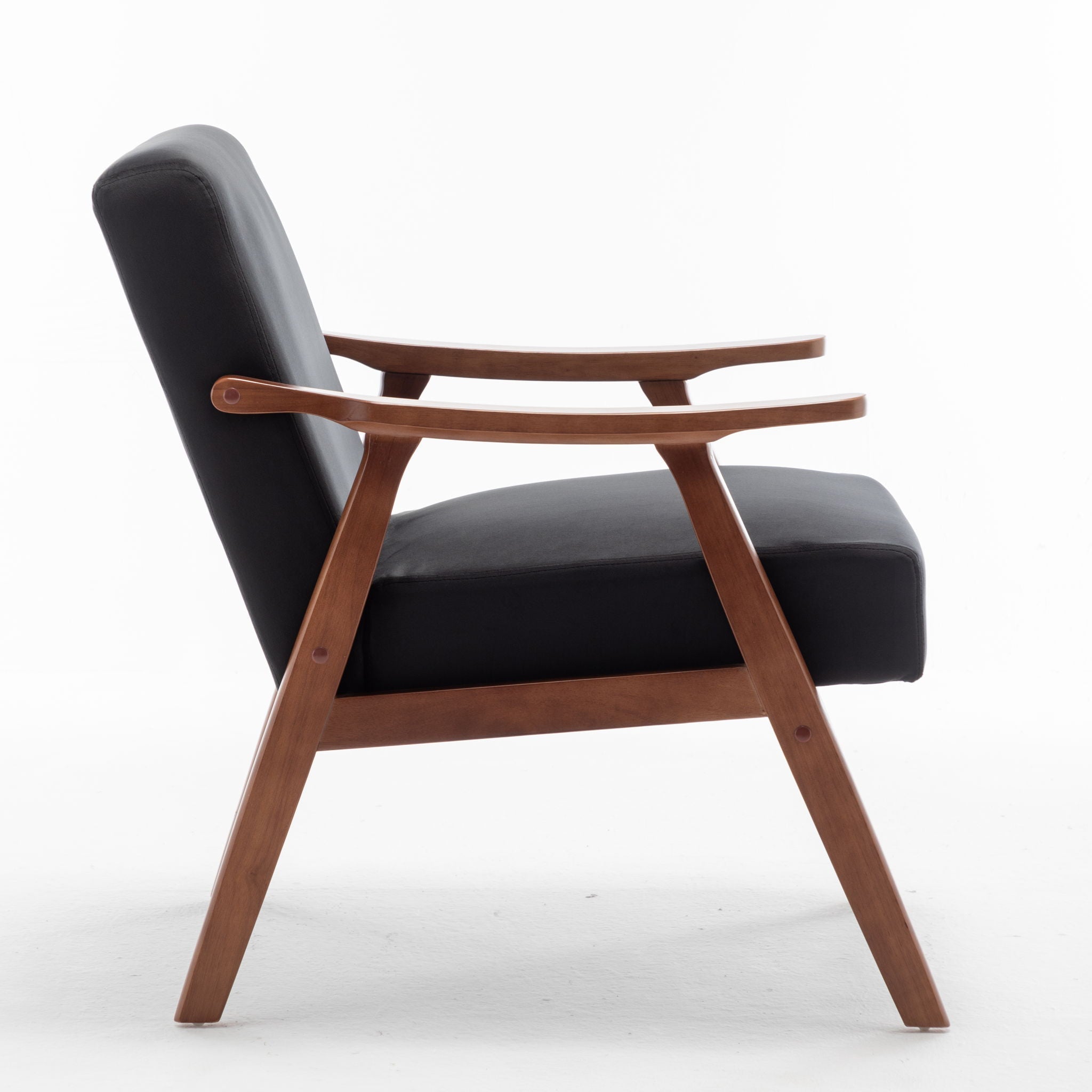 Mid Century Modern Accent Chair With Solid Wood Frame And Extra Thick Backrest