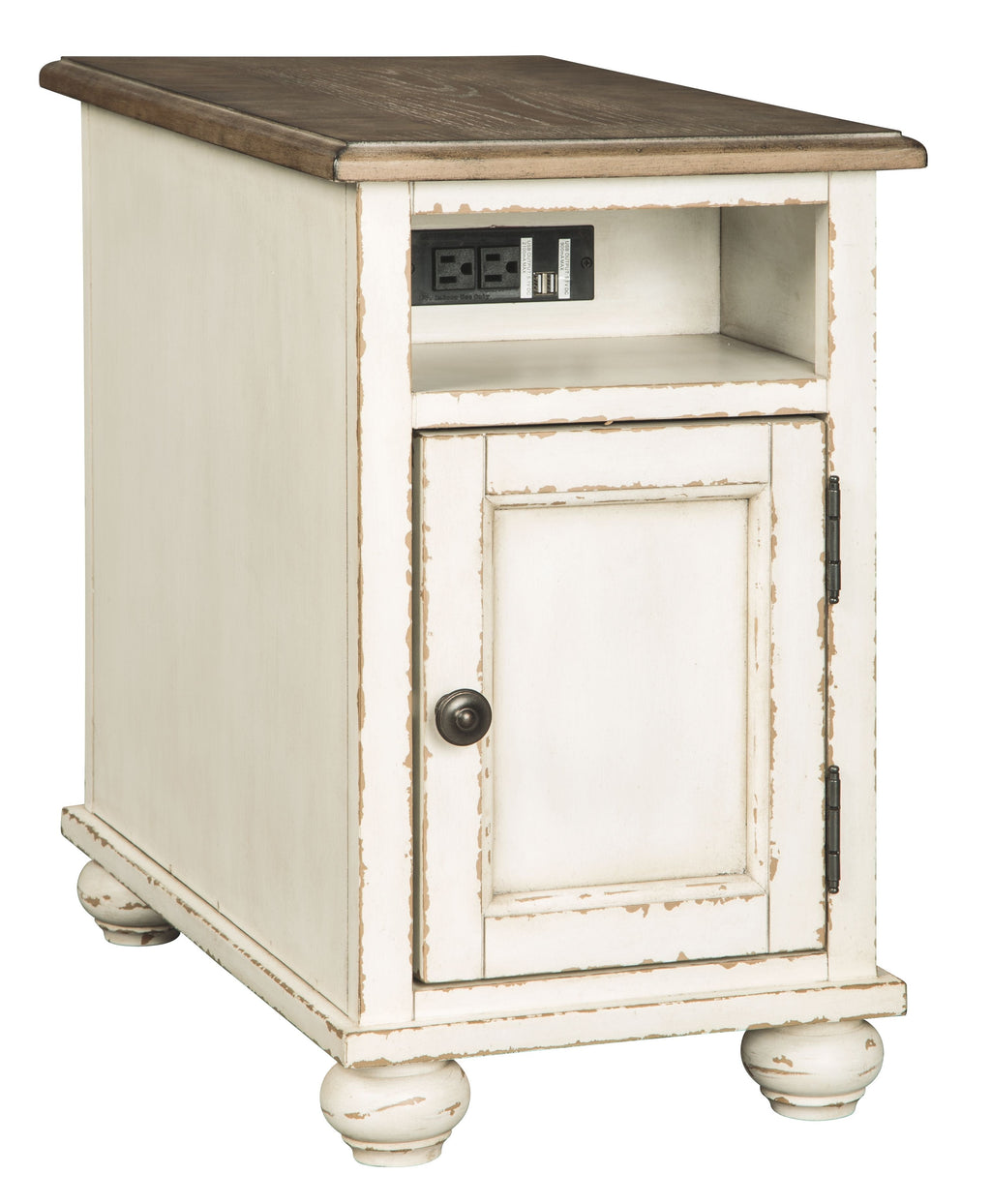 Realyn - Chair Side End Table - AC / USB - White / Brown