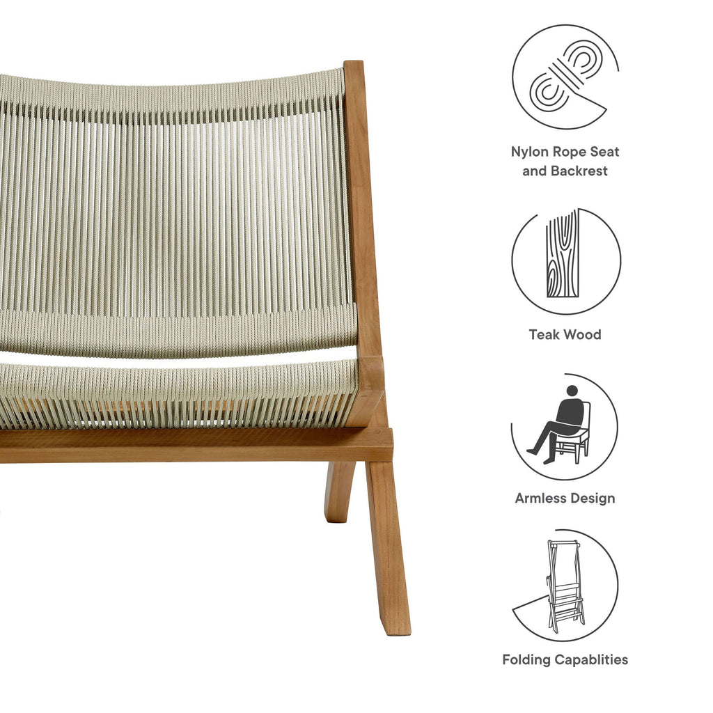Vienna Outdoor Patio Teak and Rope Folding Accent Lounge Chair by Modway
