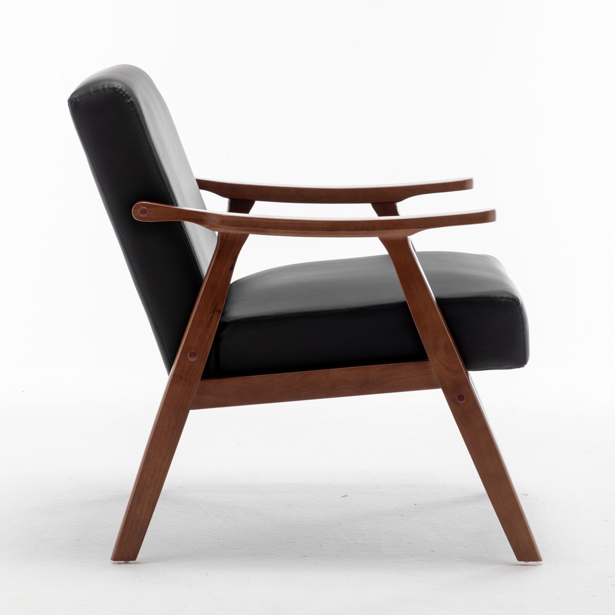 Mid Century Modern Accent Chair With Solid Wood Frame And Extra Thick Backrest